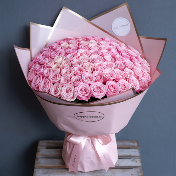100 Pink Roses Grand Bouquet