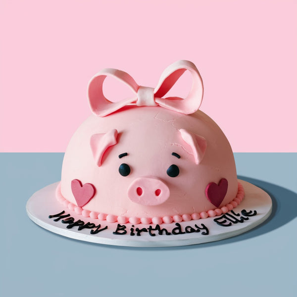 Adorable Piggy Face Birthday Cake with Bow for Kids Custom Celebration