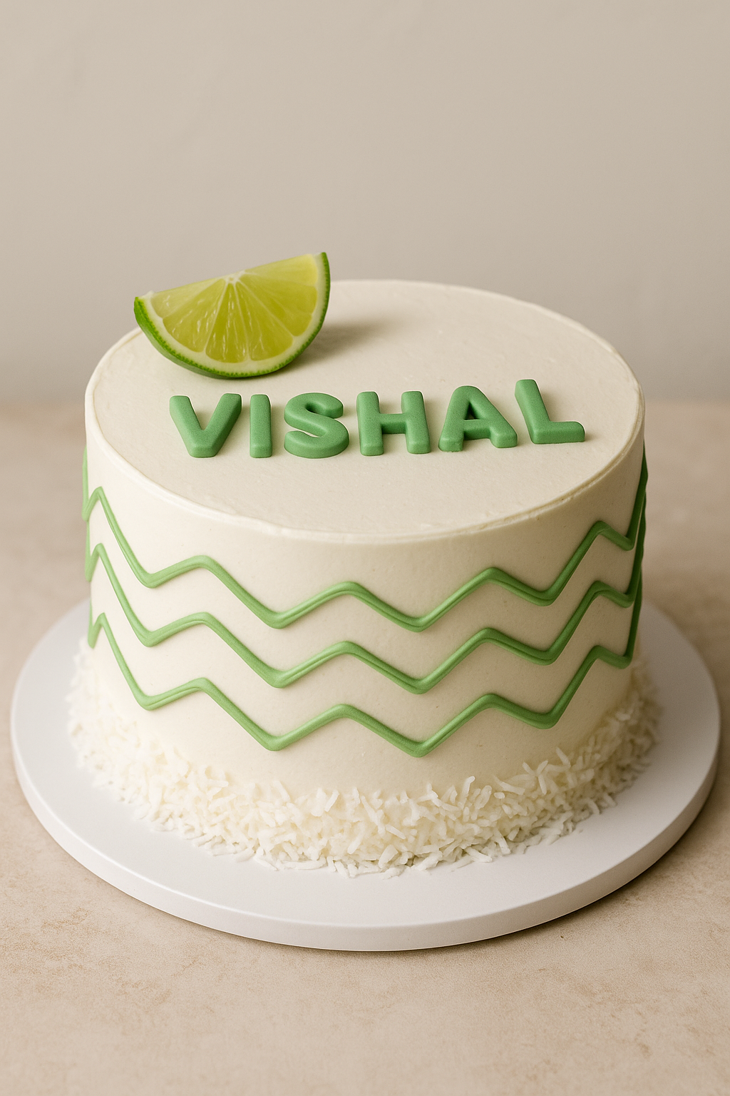 Fresh Lime Name Cake – Zesty White & Green Birthday Delight
