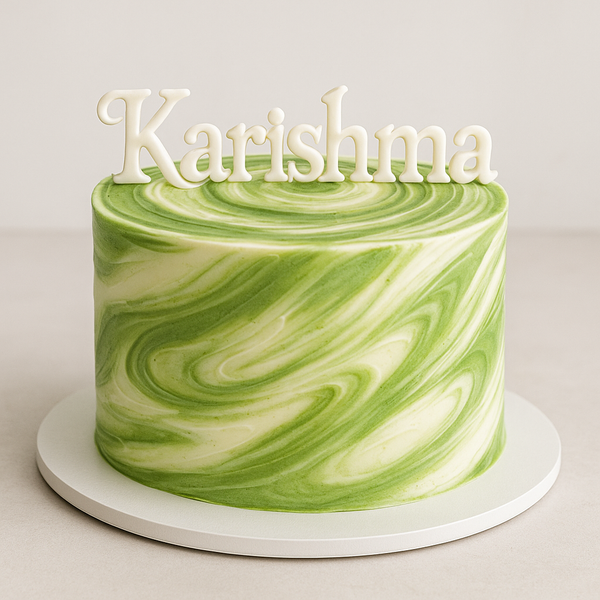 Green Swirl Custom Name Cake – Elegant Birthday Centerpiece