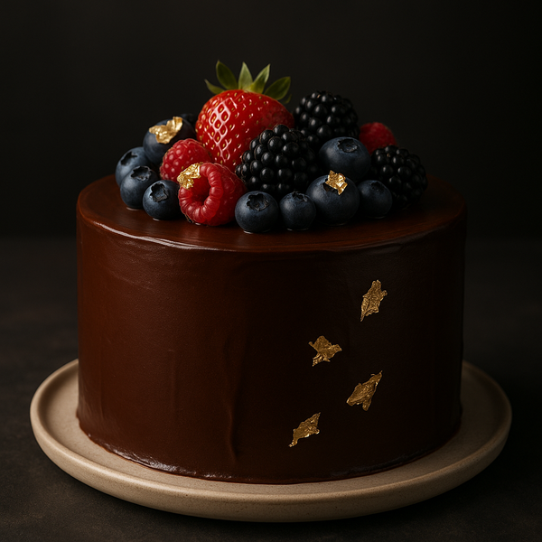 Luxury Chocolate Berry Gold Leaf Cake – Decadent Celebration