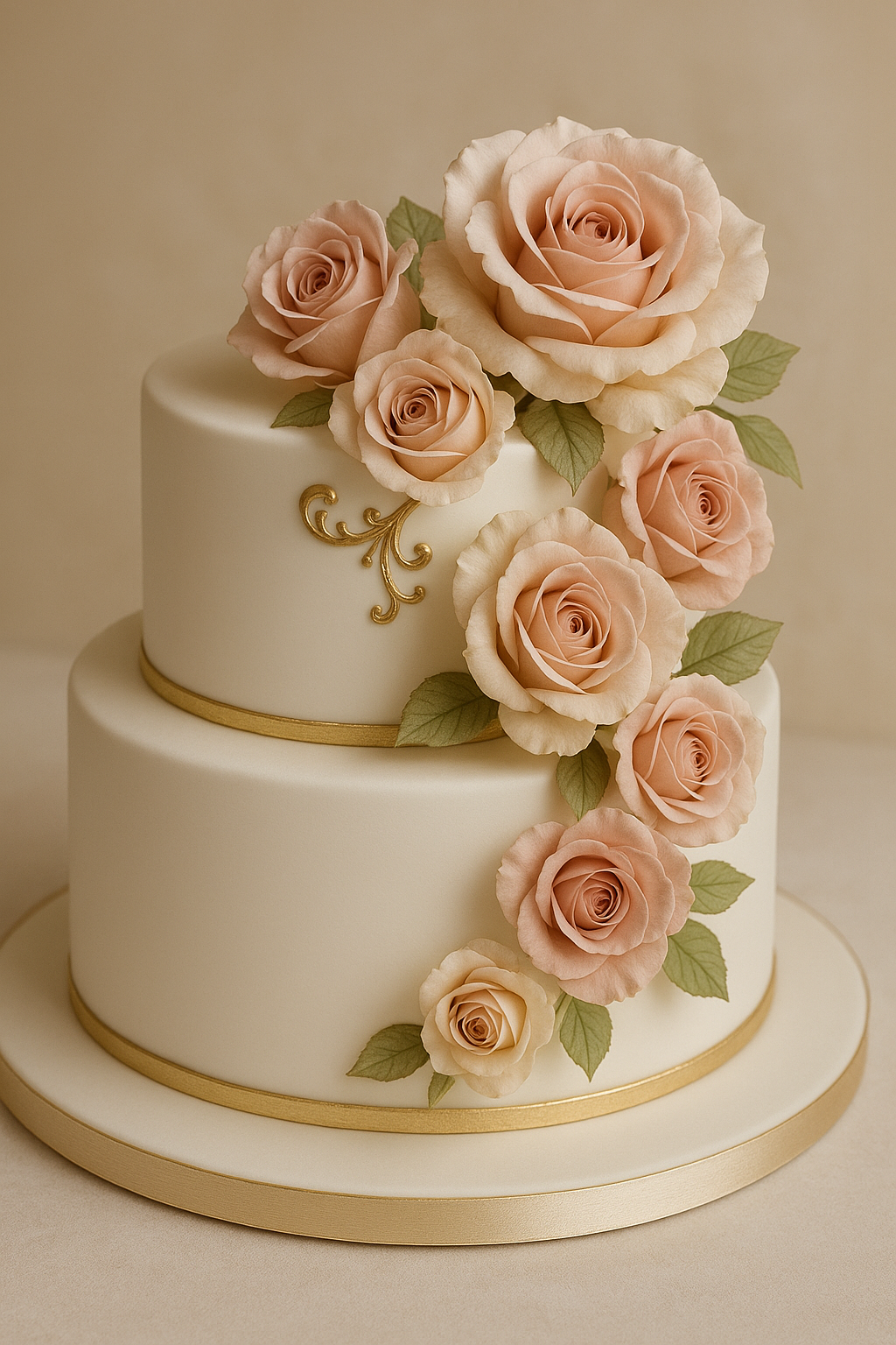 Luxury Rose Cascade Cake – Elegant Floral Centerpiece