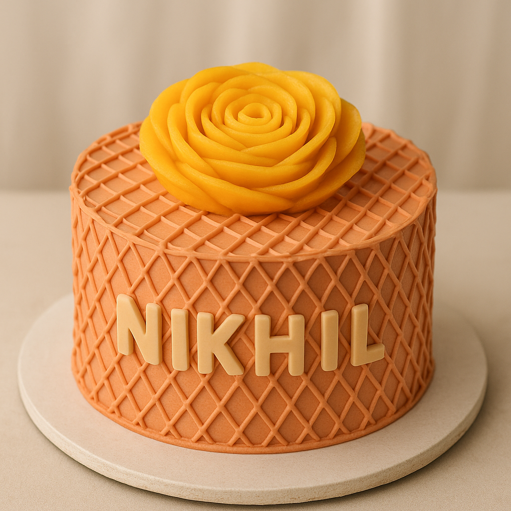 Mango Rose Custom Name Cake – Vibrant Floral Birthday Centerpiece