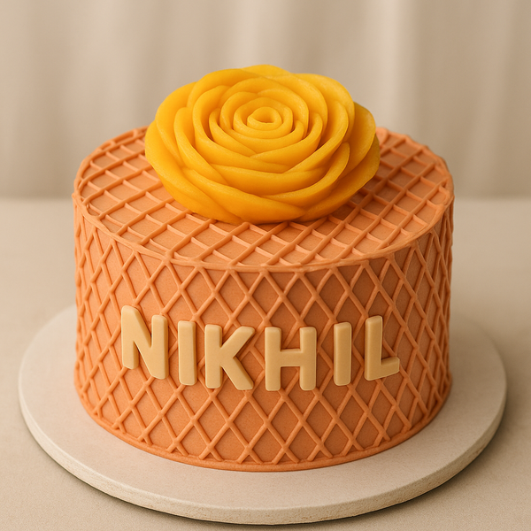 Mango Rose Custom Name Cake – Vibrant Floral Birthday Centerpiece