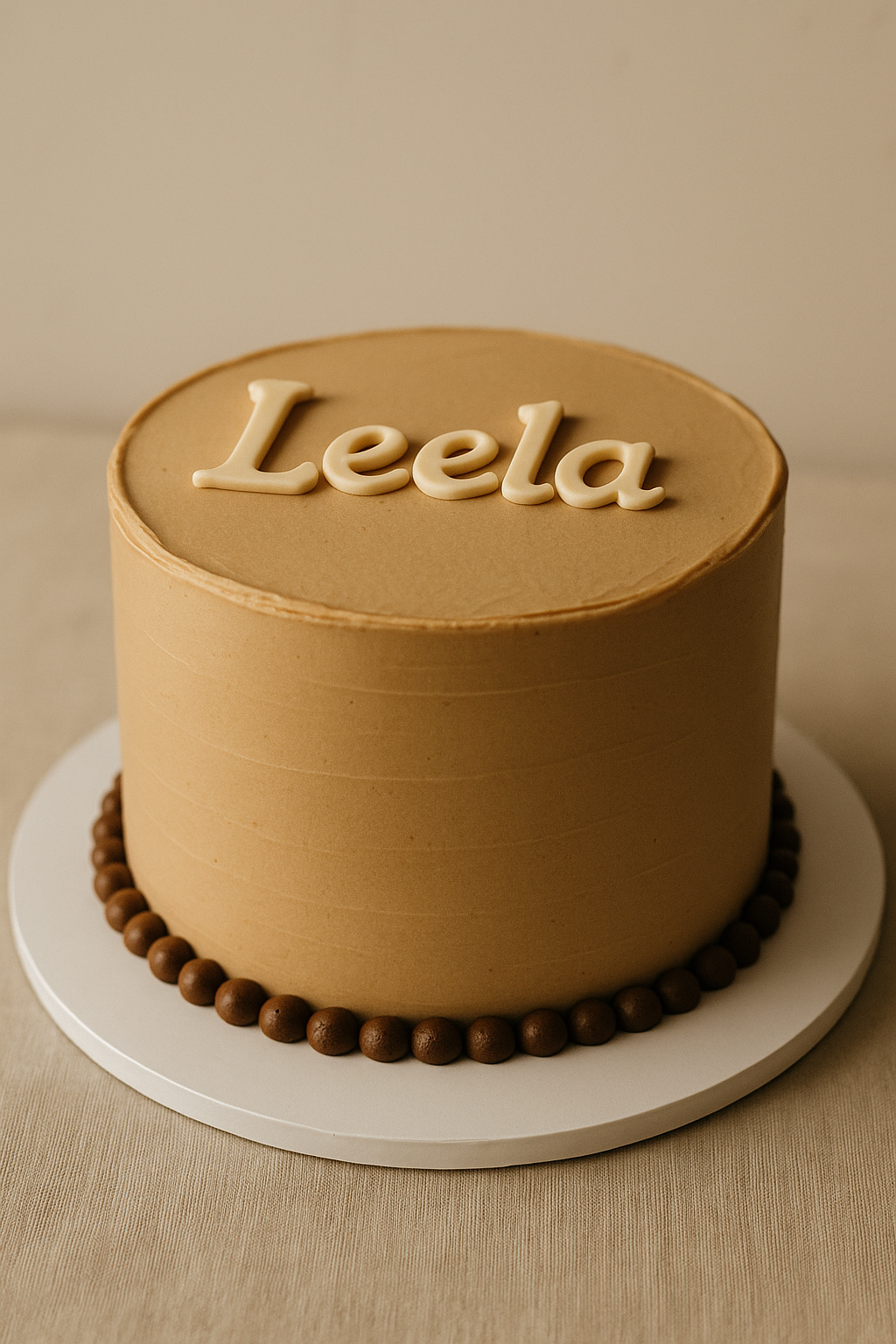 Minimalist Custom Name Cake – Elegant Beige Birthday Design