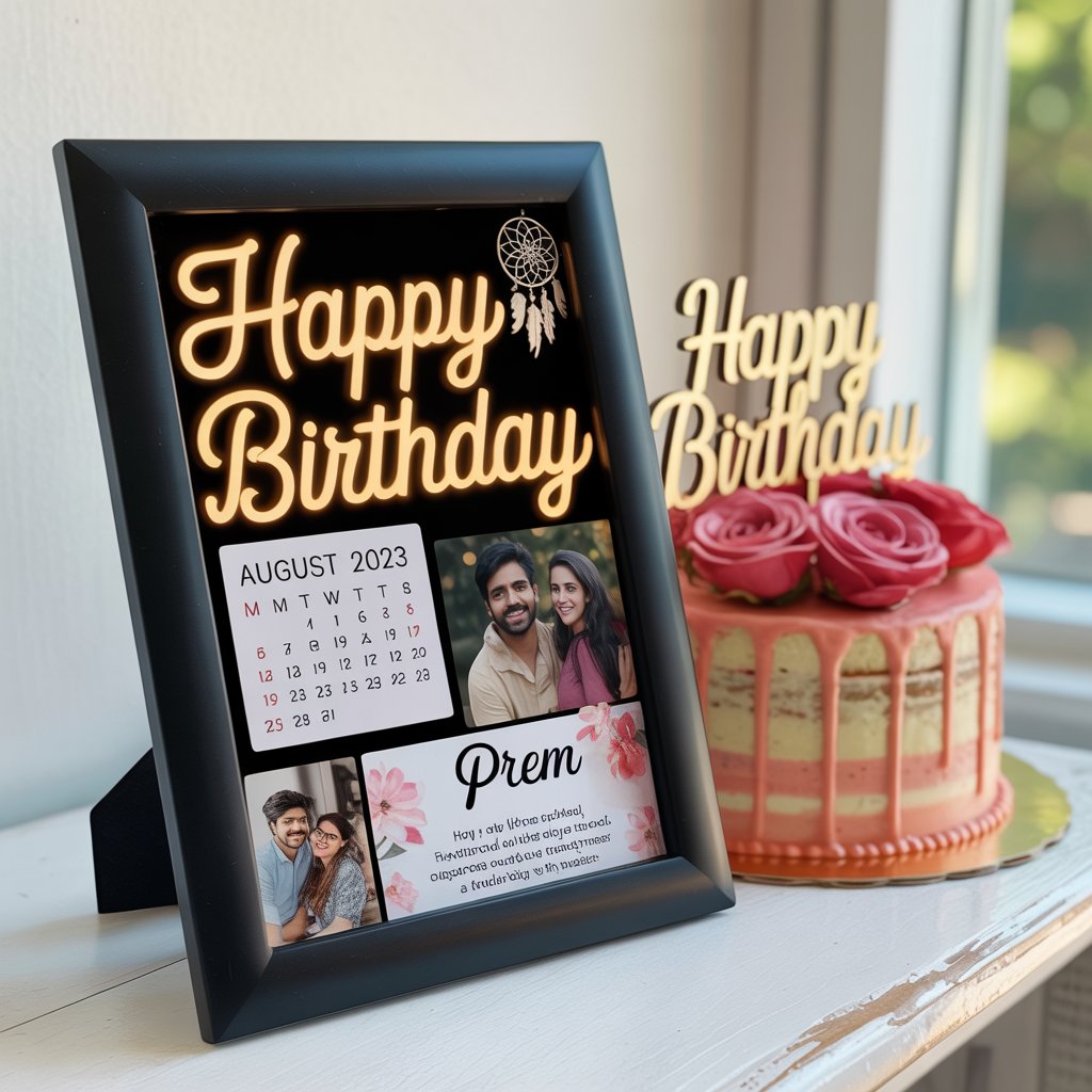 Neon Birthday Frame, Floral Drip Cake Premium Combo for Memorable Celebrations