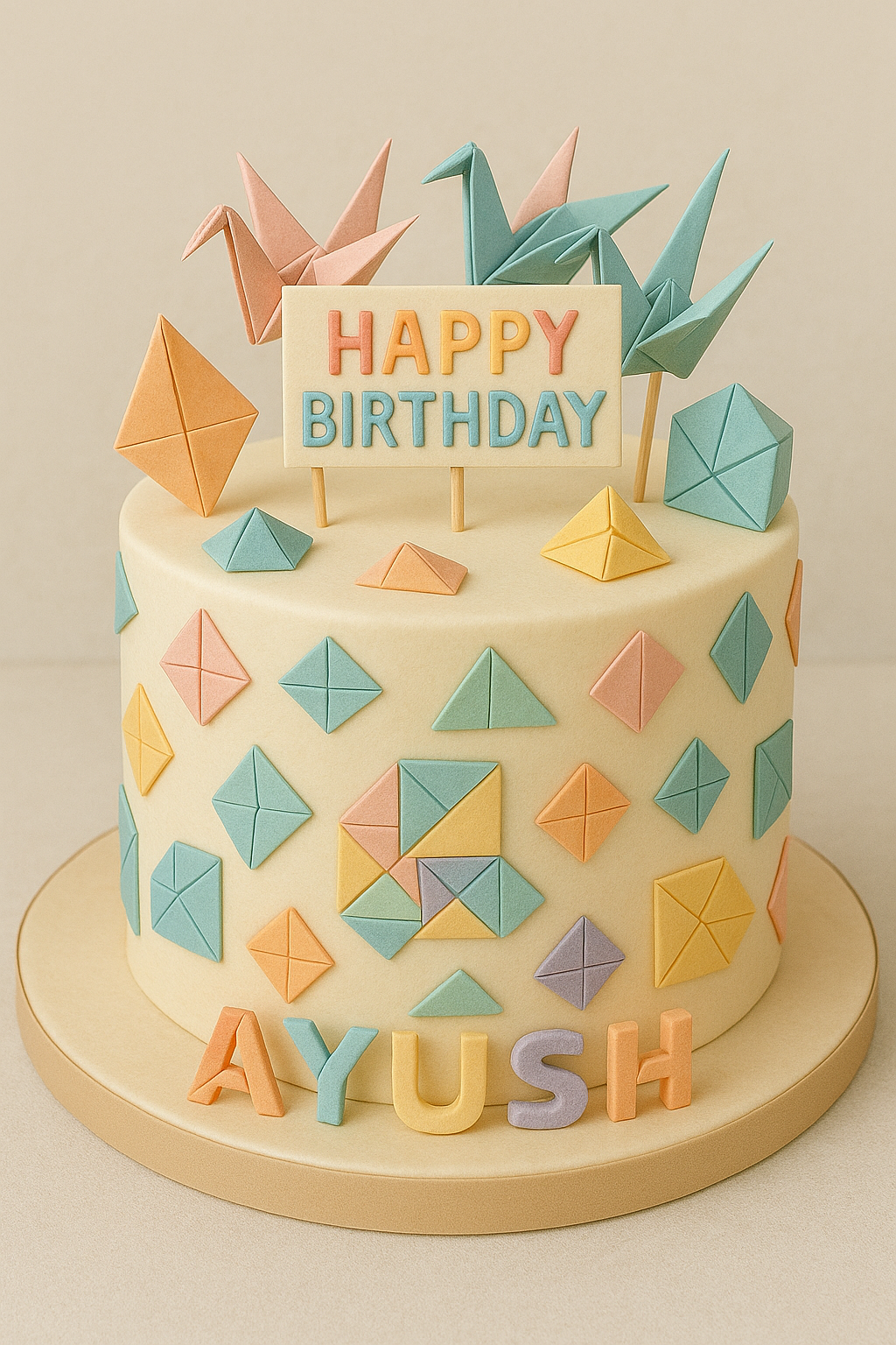 Origami Paper Art Fondant Cake
