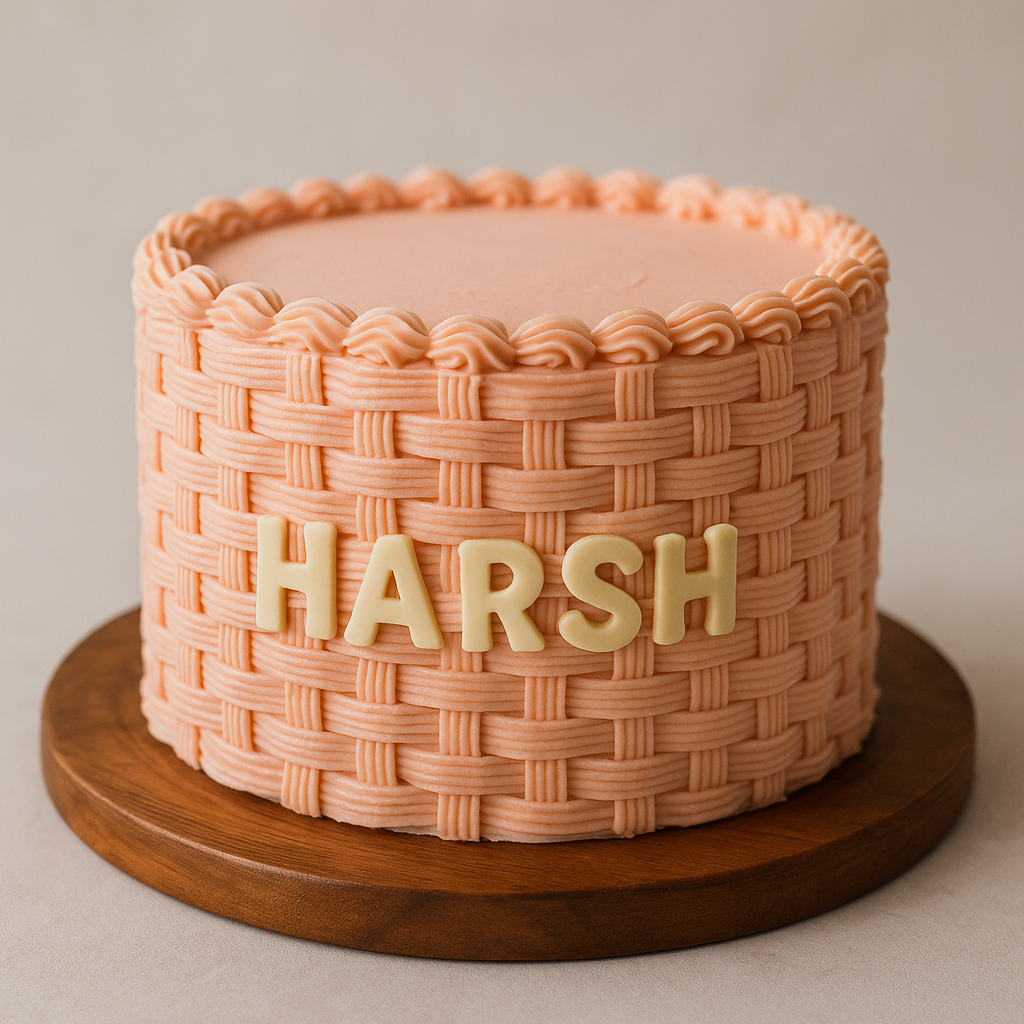 Peach Basket Weave Custom Name Cake