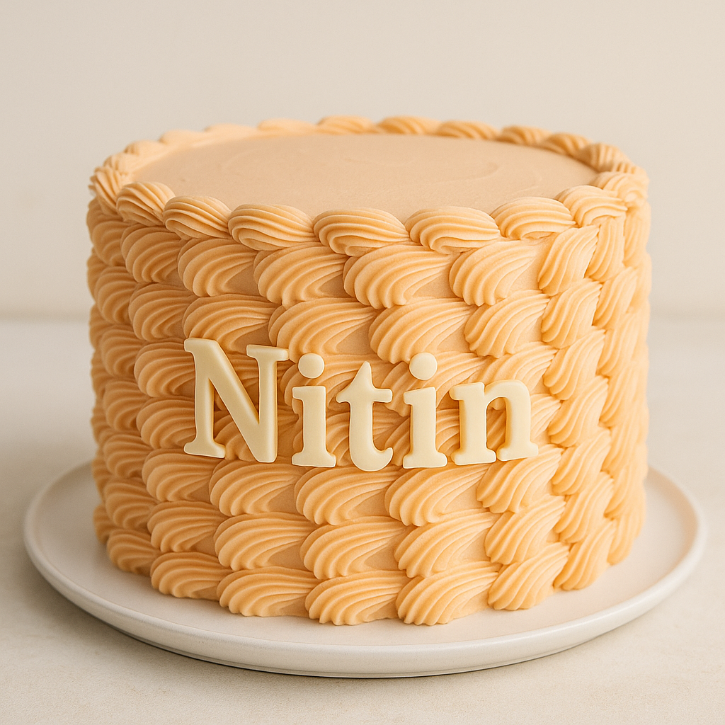 Peach Basketweave Custom Name Cake – Elegant Birthday Delight