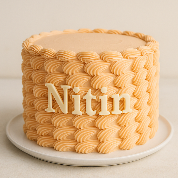 Peach Basketweave Custom Name Cake – Elegant Birthday Delight