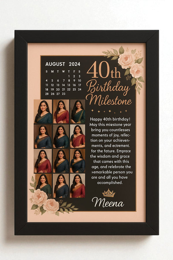 Personalized 40th Birthday Milestone Photo Frame With Elegant Floral Collage Gift