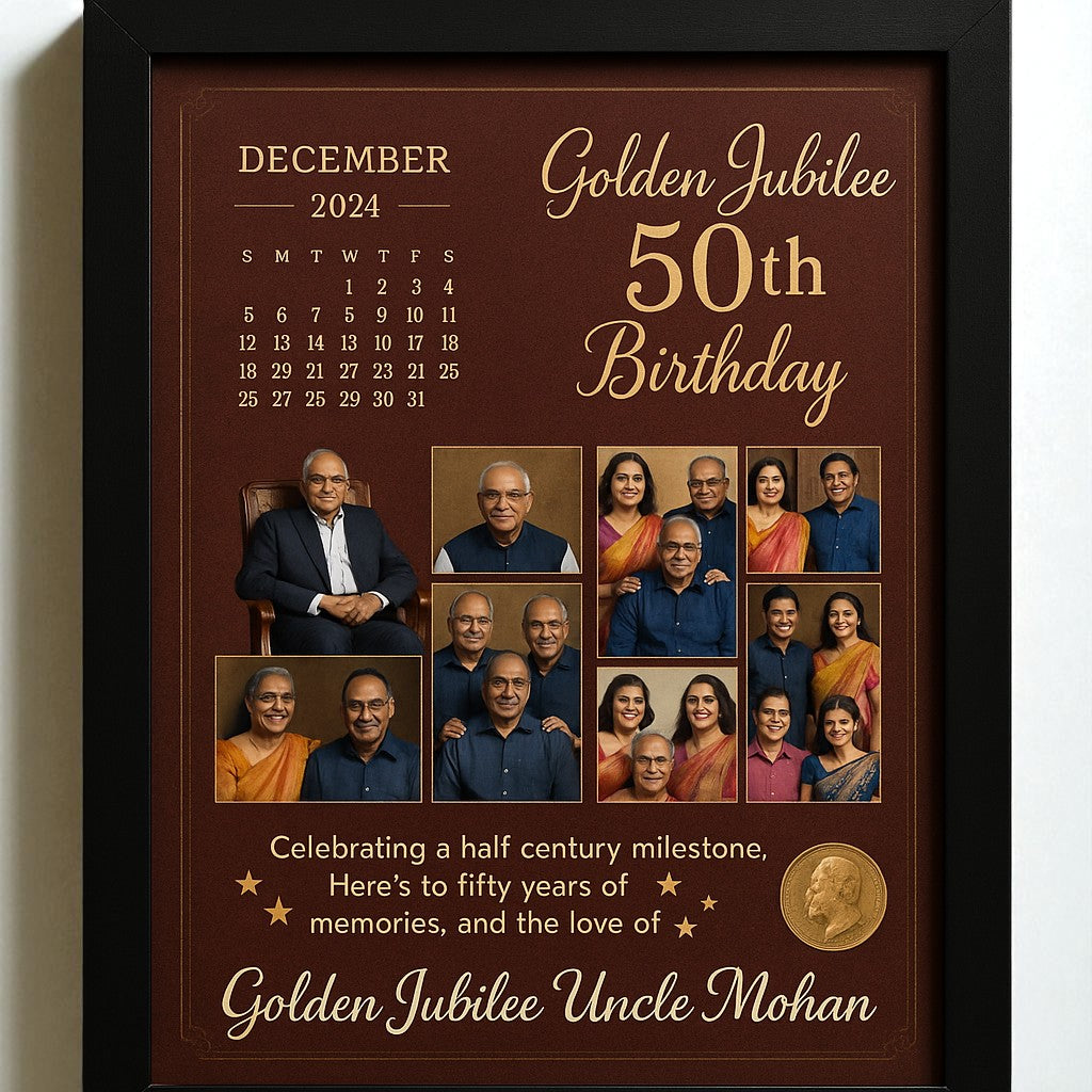 Personalized 50th Birthday Golden Jubilee Photo Frame With Family Memory Collage Gift