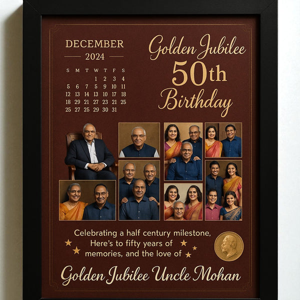 Personalized 50th Birthday Golden Jubilee Photo Frame With Family Memory Collage Gift