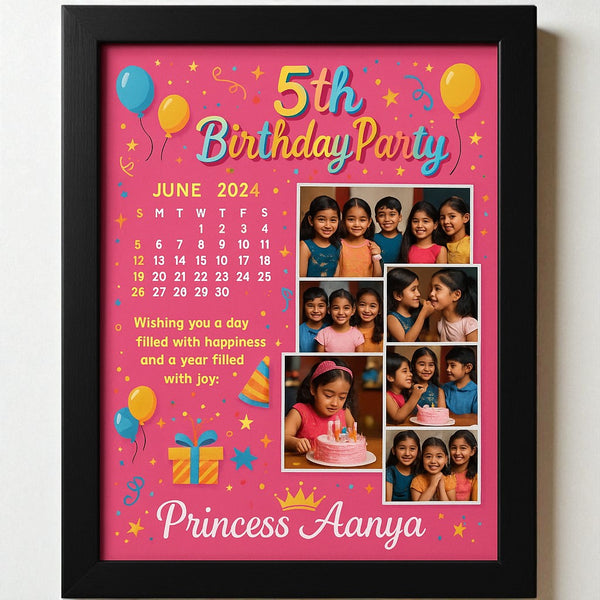 Personalized 5th Birthday Party Photo Frame With Princess Theme For Kids