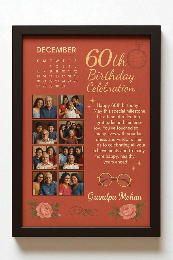 Personalized 60th Birthday Celebration Photo Frame With Family Collage Gift