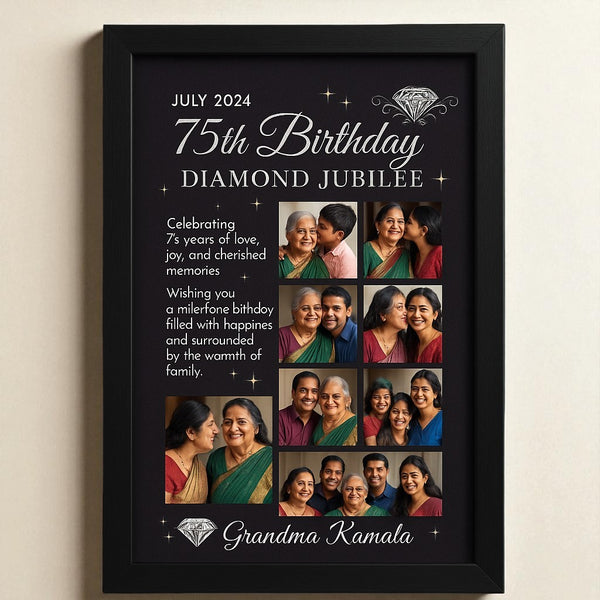 Personalized 75th Birthday Diamond Jubilee Photo Frame With Family Memory Collage Gift