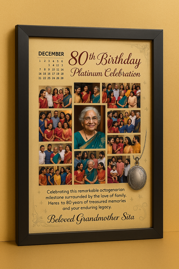 Personalized 80th Birthday Platinum Celebration Photo Frame With Family Memory Collage