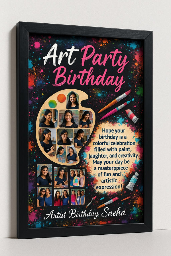 Personalized Art Party Birthday Photo Frame With Paint Palette Masterpiece