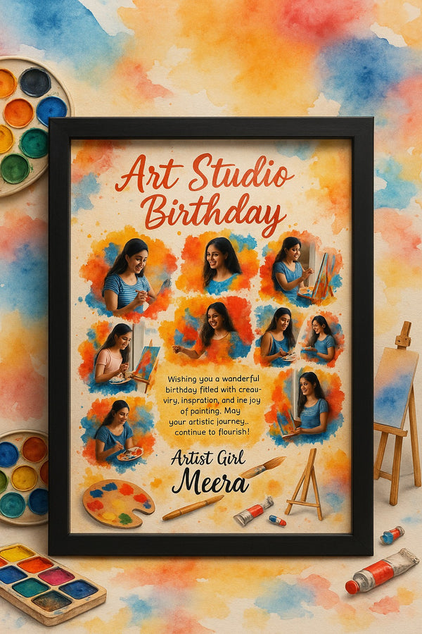 Personalized Art Studio Birthday Photo Frame With Creative Watercolor Theme