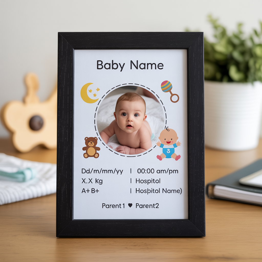 Personalized Baby Birth Stats Photo Frame With Cute Nursery Decor For Newborns