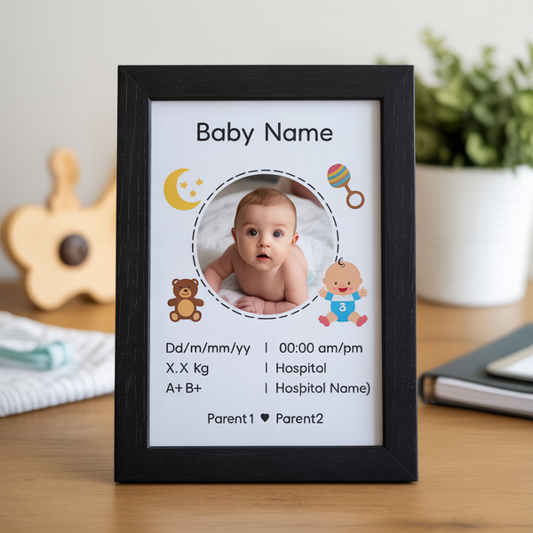 Personalized Baby Birth Stats Photo Frame With Cute Nursery Decor For Newborns