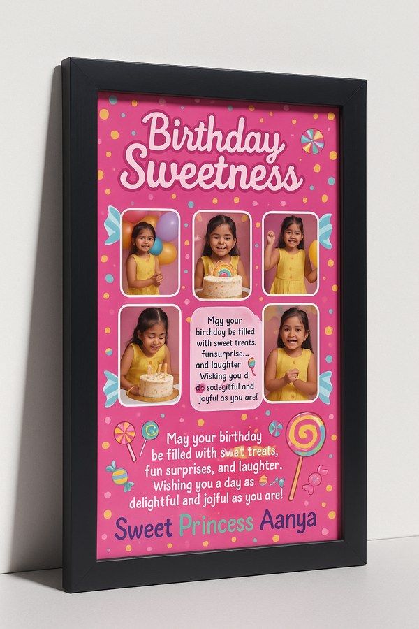 Personalized Birthday Sweetness Photo Frame With Candy Party Theme For Girls