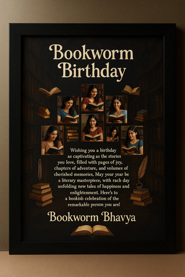Personalized Bookworm Birthday Photo Frame With Name For Readers And Literature Lovers