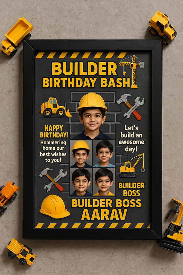 Personalized Builder Birthday Bash Photo Frame With Construction Theme