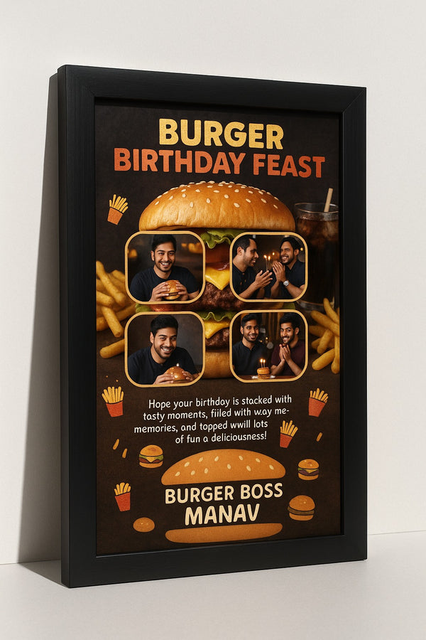Personalized Burger Birthday Feast Photo Frame With Fun Food Theme