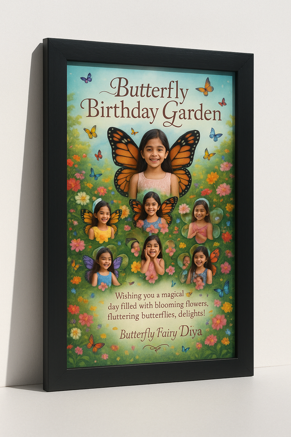 Personalized Butterfly Birthday Garden Photo Frame With Magical Flowers Theme