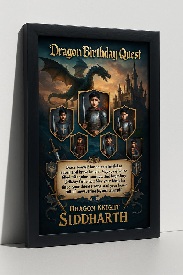 Personalized Dragon Birthday Quest Photo Frame For Knights And Fantasy Adventure