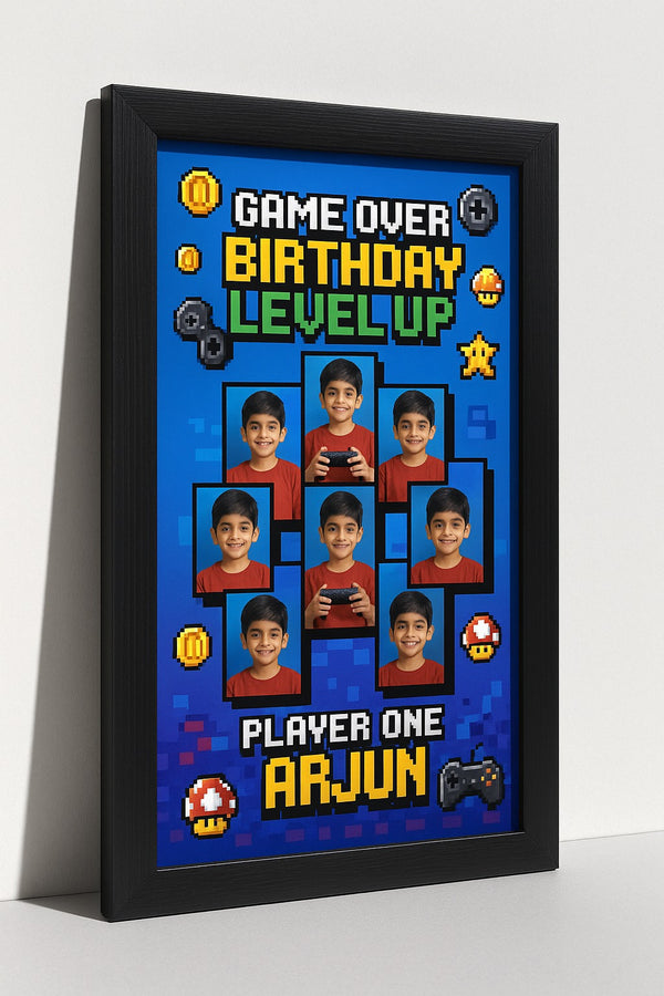 Personalized Game Over Birthday Level Up Photo Frame  With Gamer Theme