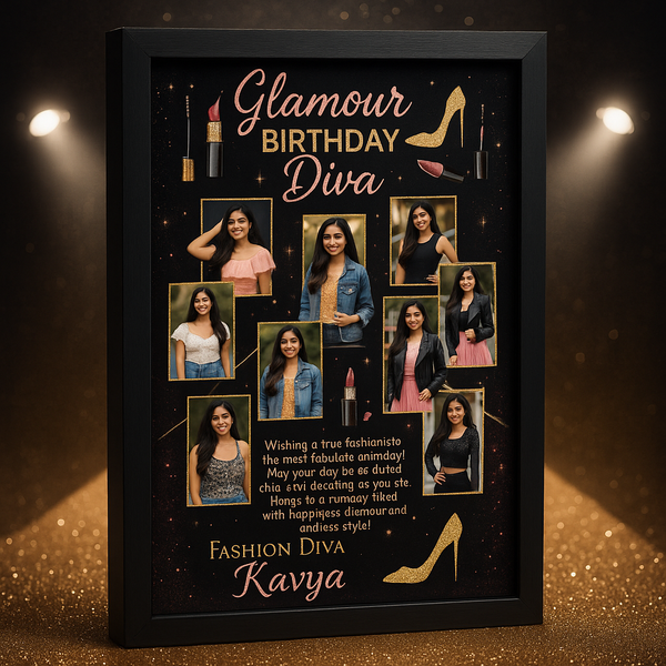 Personalized Glamour Birthday Diva Photo Frame For Teens With Fashion Theme