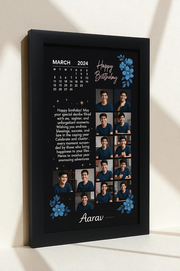Personalized Happy Birthday Photo Frame With Elegant Floral Collage For Boys Or Men