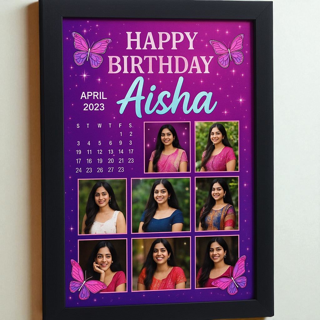 Personalized Happy Birthday Photo Frame With Purple Butterfly Theme For Girls