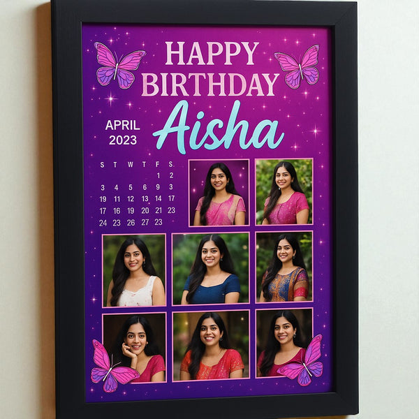 Personalized Happy Birthday Photo Frame With Purple Butterfly Theme For Girls