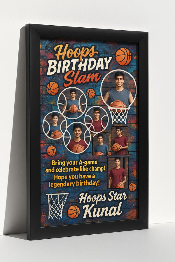 Personalized Hoops Birthday Slam Photo Frame With Basketball Theme For Sports Lover