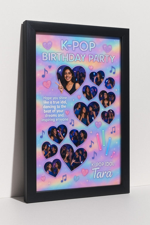 Personalized K-Pop Birthday Party Photo Frame | Custom Idol Memory Poster with Name | Vibrant K-Pop Themed Birthday Gift for Girls