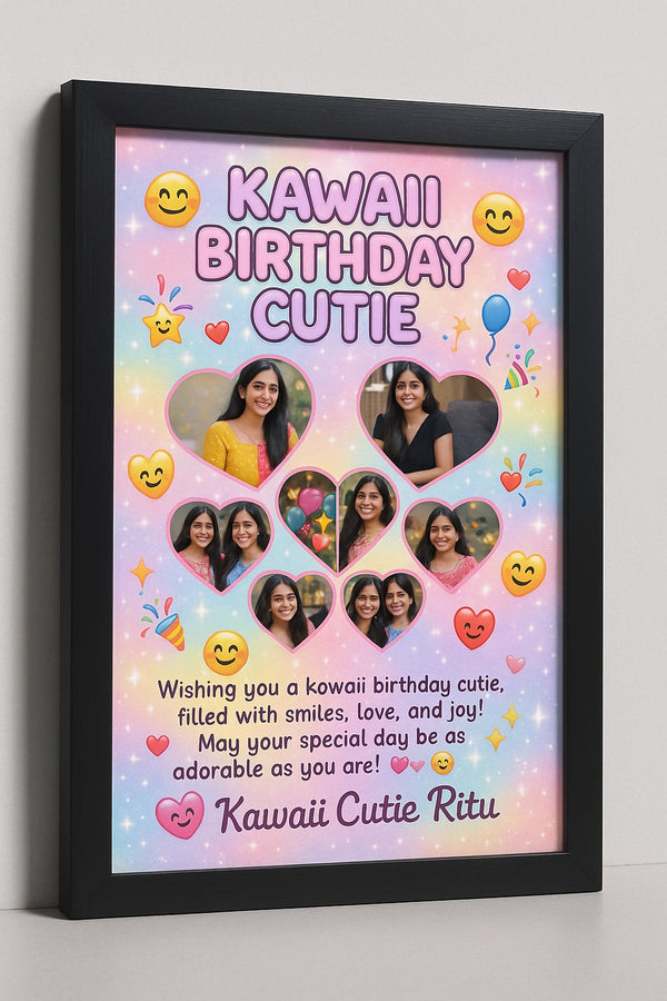 Personalized Kawaii Birthday Cutie Photo Frame With Pastel Emoji Theme