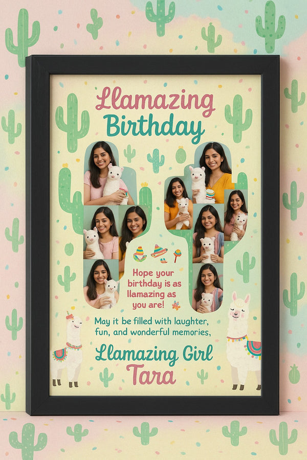 Personalized Llamazing Birthday Photo Frame With Cute Llama Pastel Theme
