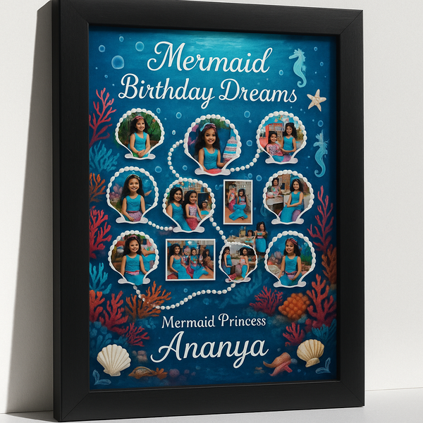 Personalized Mermaid Birthday Dreams Photo Frame With Underwater Princess Theme