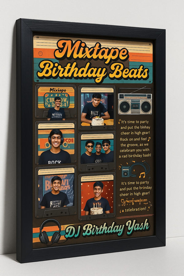 Personalized Mixtape Birthday Beats Photo Frame For Teens With Retro DJ Party Theme