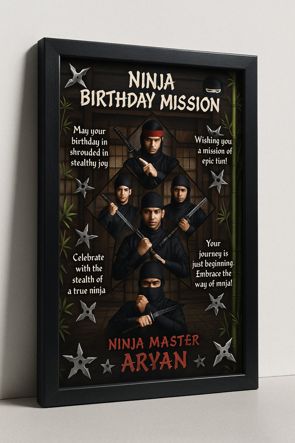 Personalized Ninja Birthday Mission Photo Frame For Kids With Custom Stealthy Theme