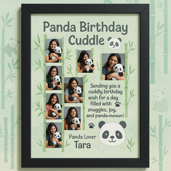 Personalized Panda Birthday Cuddle Photo Frame | Custom Panda Lover Memory Poster with Name | Cute Animal Birthday Gift