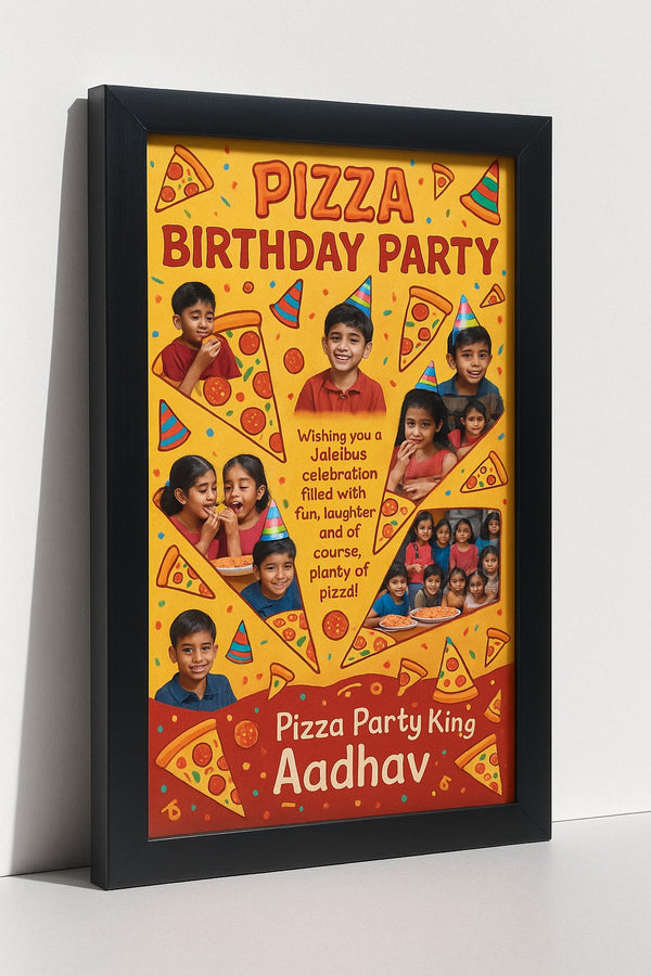 Personalized Pizza Birthday Party Photo Frame  With Fun Food Theme