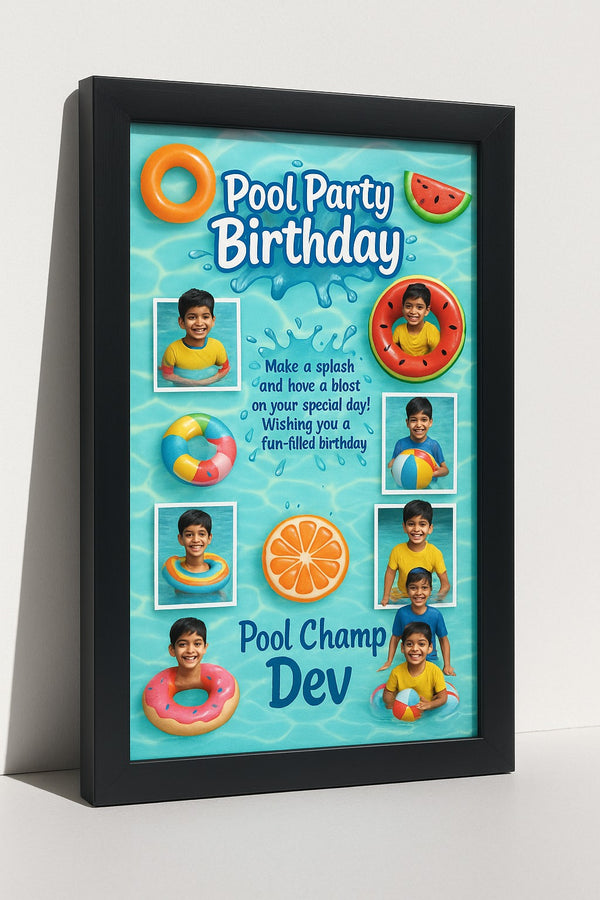 Personalized Pool Party Birthday Photo Frame With Custom Name And Fun Summer Theme