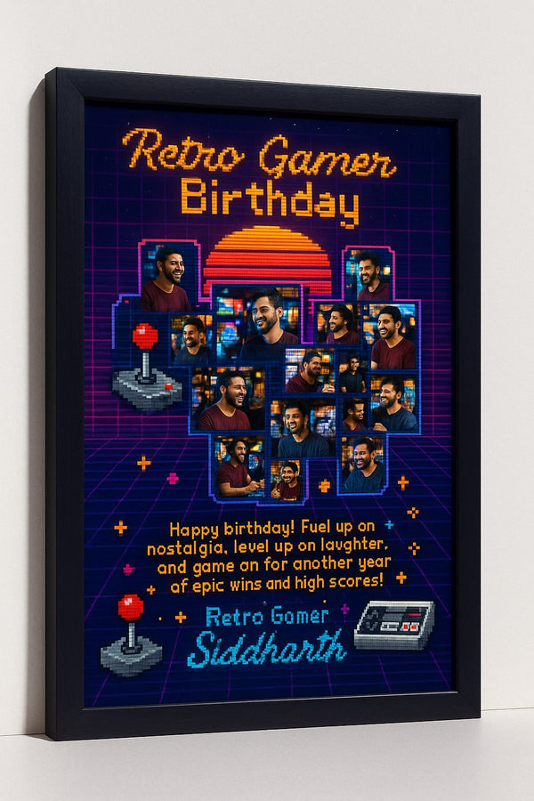 Personalized Retro Gamer Birthday Photo Frame  With Classic Gaming Theme