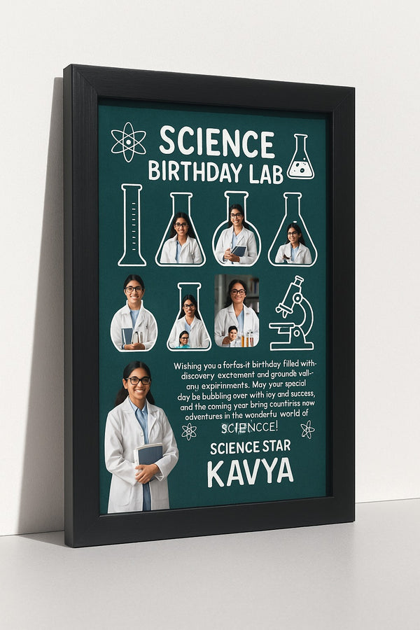 Personalized Science Birthday Lab Photo Frame | Custom Scientist Themed Memory Poster with Name | Unique Science Birthday Gift