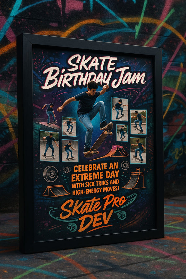 Personalized Skate Birthday Jam Photo Frame For Kids With Extreme Sports Theme