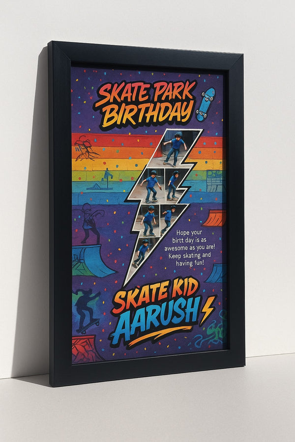 Personalized Skate Park Birthday Photo Frame | Custom Skater Memory Poster with Name | Cool Skating Birthday Gift